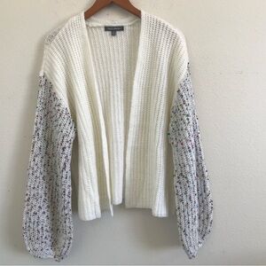Grey Collective Womens White Sweater Open Cardigan Size Medium Bubble Sleeves